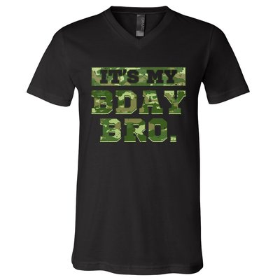 Camouflage Army Birthday Military Bday Camo Celebration V-Neck T-Shirt