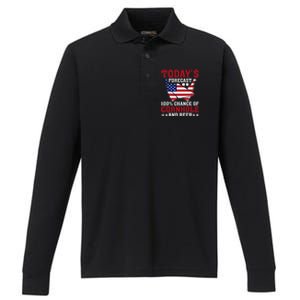 Cornhole And Beer Funny Todays Forecast 100 Chance Cornhole Performance Long Sleeve Polo