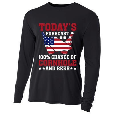 Cornhole And Beer Funny Todays Forecast 100 Chance Cornhole Cooling Performance Long Sleeve Crew