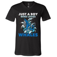 CJust A Boy Who Loves Whales Marine Biologist Whale Lover V-Neck T-Shirt