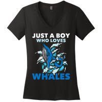 CJust A Boy Who Loves Whales Marine Biologist Whale Lover Women's V-Neck T-Shirt