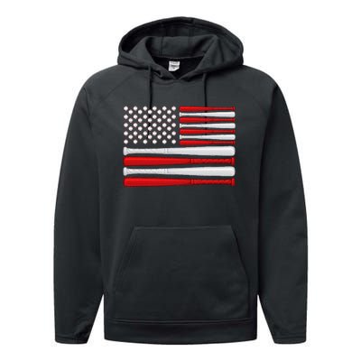 Classic American Baseball Flag Vintage Baseball Flag Performance Fleece Hoodie