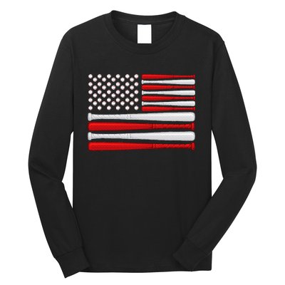 Classic American Baseball Flag Vintage Baseball Flag Long Sleeve Shirt