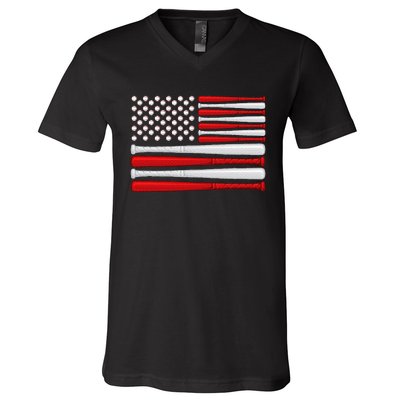 Classic American Baseball Flag Vintage Baseball Flag V-Neck T-Shirt