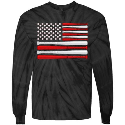 Classic American Baseball Flag Vintage Baseball Flag Tie-Dye Long Sleeve Shirt