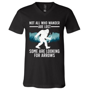 Cool Archery Bigfoot Not All Who Wander Are Lost V-Neck T-Shirt