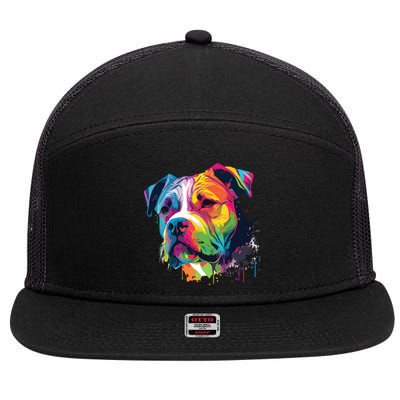 Colorful American Bulldog American Bully Men Women 7 Panel Mesh Trucker Snapback Hat