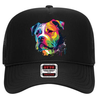 Colorful American Bulldog American Bully Men Women High Crown Mesh Back Trucker Hat