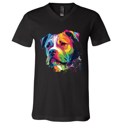 Colorful American Bulldog American Bully Men Women V-Neck T-Shirt