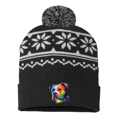 Colorful American Bulldog American Bully Men Women USA-Made Snowflake Beanie