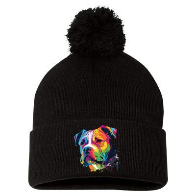 Colorful American Bulldog American Bully Men Women Pom Pom 12in Knit Beanie