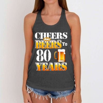 Cheers And Beers To 80 Years Funny 80th Birthday Beer Lover Women's Knotted Racerback Tank