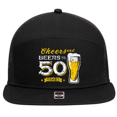 Cheers And Beers To 50 Years 50th Funny Birthday Party Gifts 7 Panel Mesh Trucker Snapback Hat