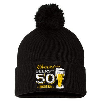 Cheers And Beers To 50 Years 50th Funny Birthday Party Gifts Pom Pom 12in Knit Beanie