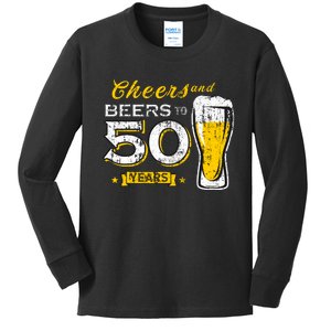 Cheers And Beers To 50 Years 50th Funny Birthday Party Gifts Kids Long Sleeve Shirt