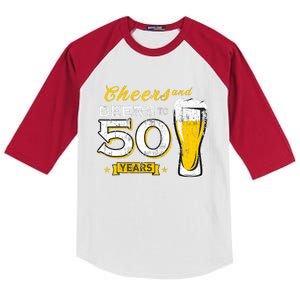 Cheers And Beers To 50 Years 50th Funny Birthday Party Gifts Kids Colorblock Raglan Jersey