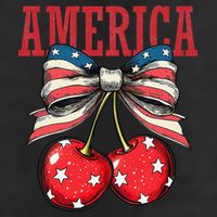 Cute America Cherries Coquette Bow Funny Cherry 4th Of July 7 Panel Mesh Trucker Snapback Hat