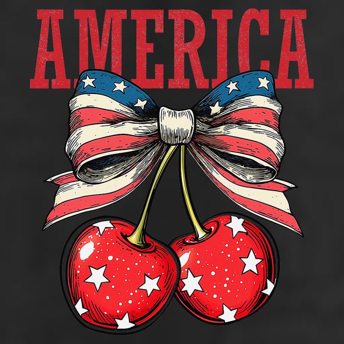 Cute America Cherries Coquette Bow Funny Cherry 4th Of July 7 Panel Mesh Trucker Snapback Hat