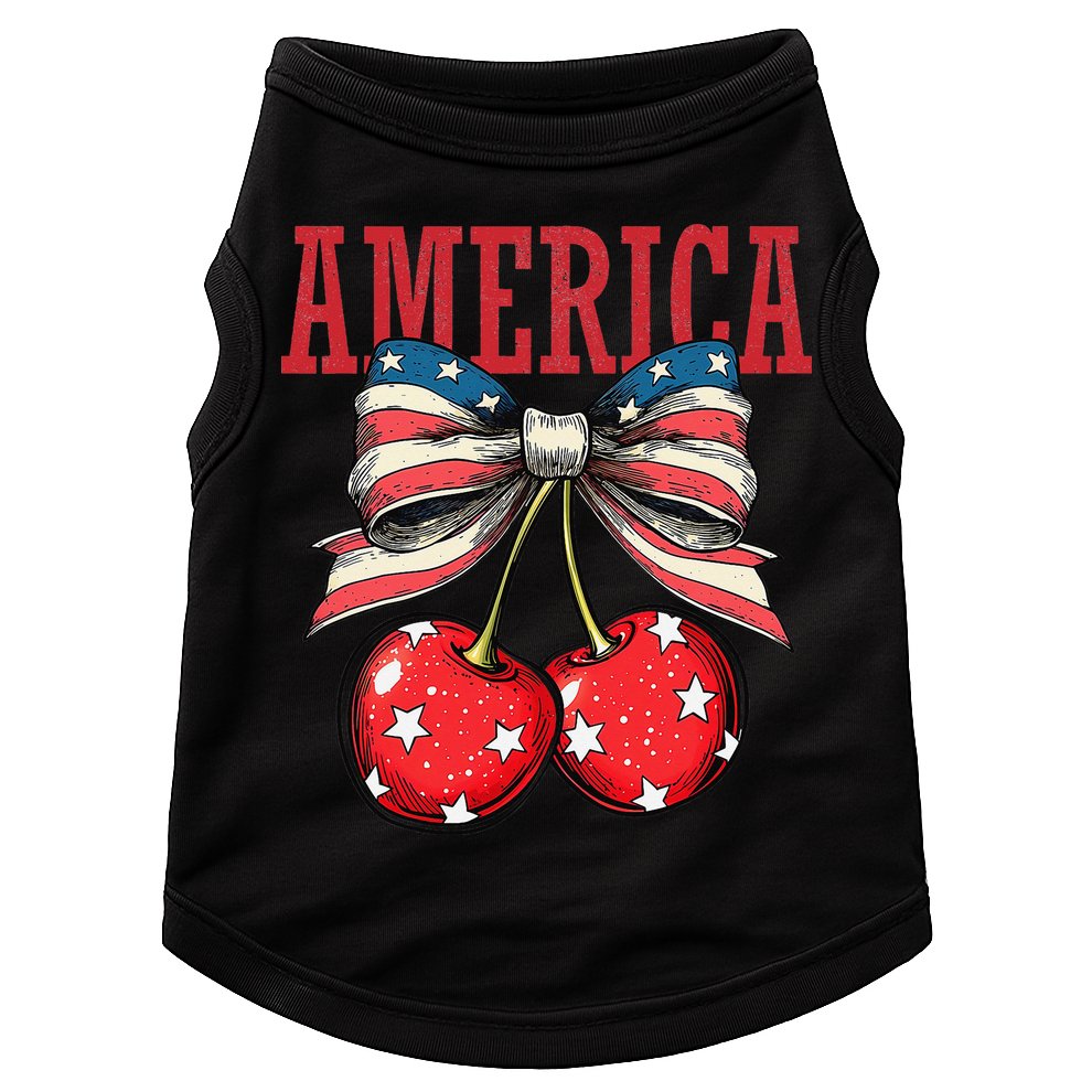 Cute America Cherries Coquette Bow Funny Cherry 4th Of July Doggie Tank
