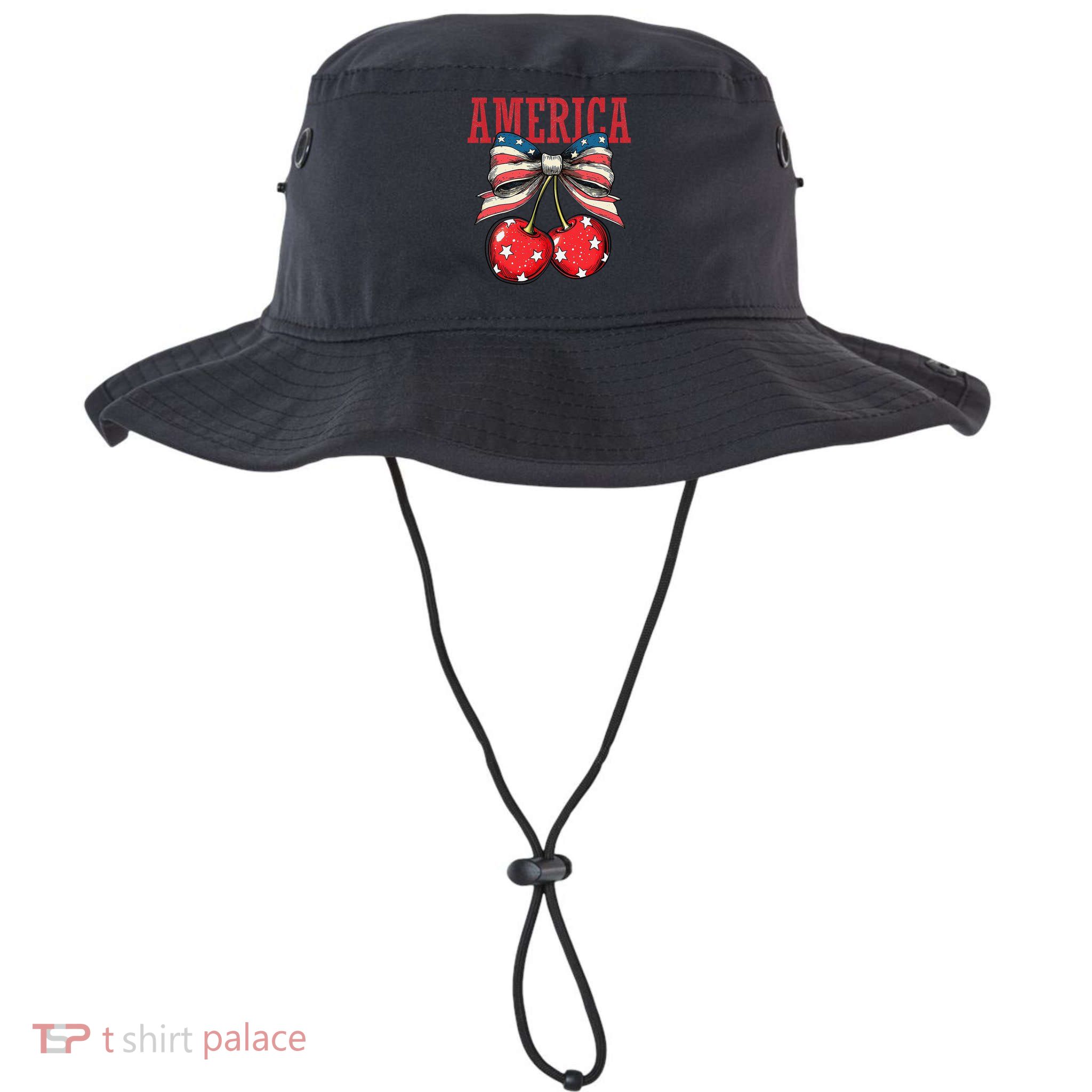 Cute America Cherries Coquette Bow Funny Cherry 4th Of July Bucket Hat