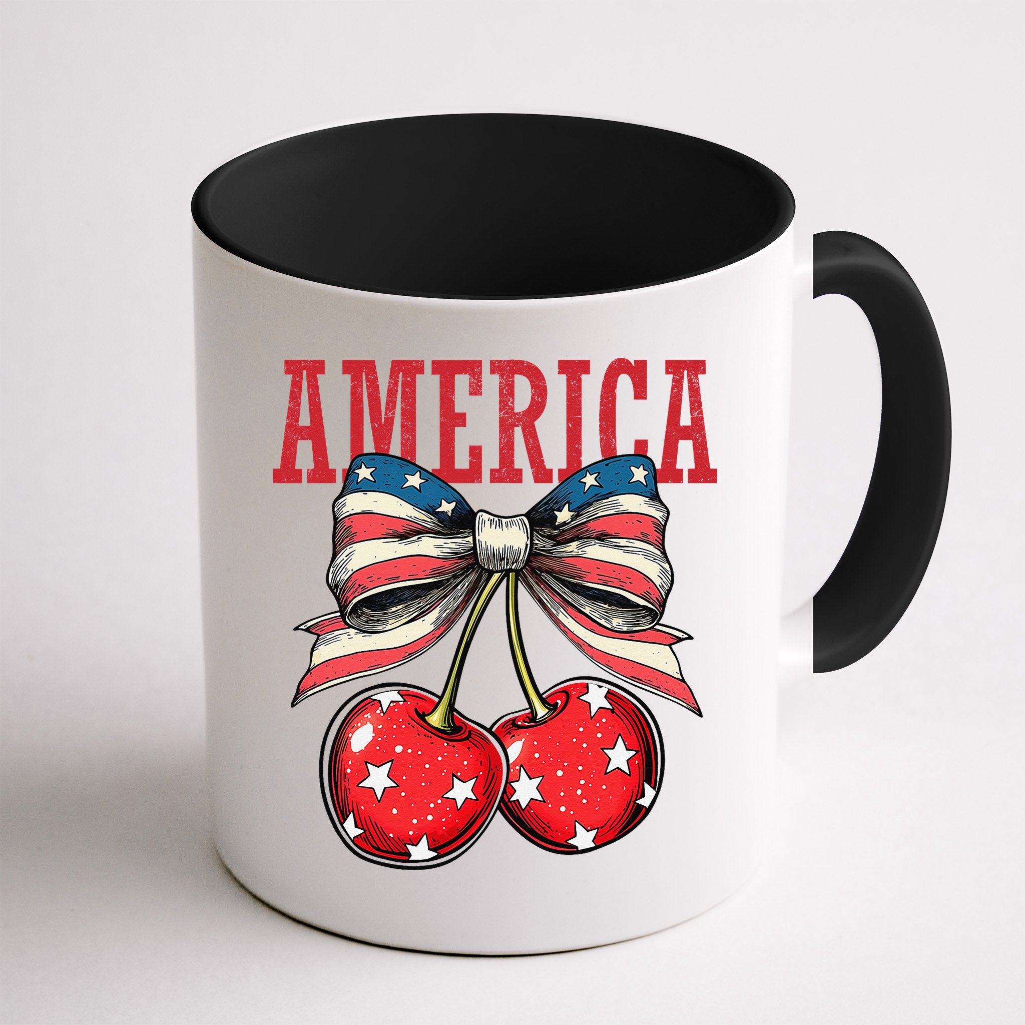 Cute America Cherries Coquette Bow Funny Cherry 4th Of July Mug