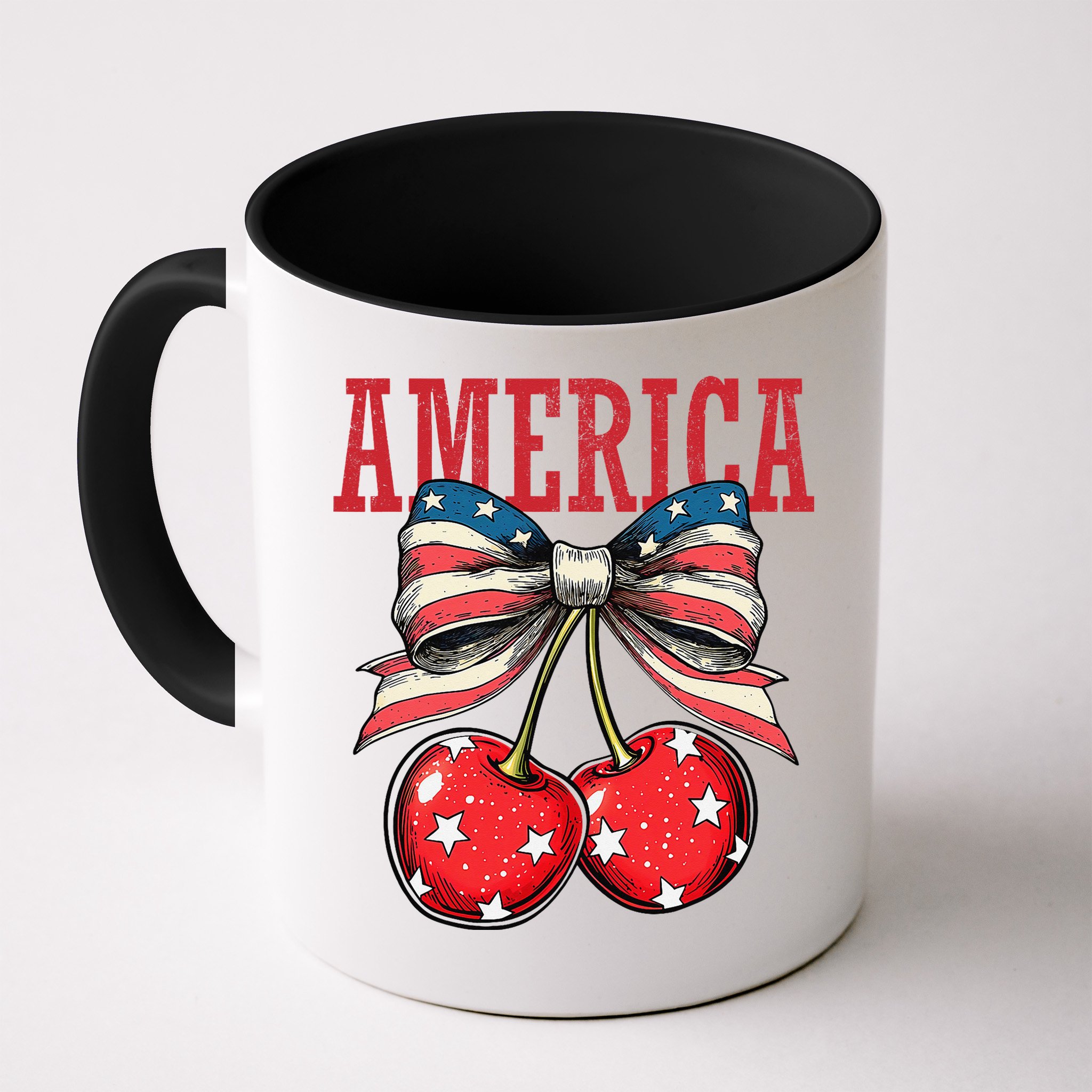 Cute America Cherries Coquette Bow Funny Cherry 4th Of July Mug