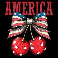 Cute America Cherries Coquette Bow Funny Cherry 4th Of July Kids T-Shirt
