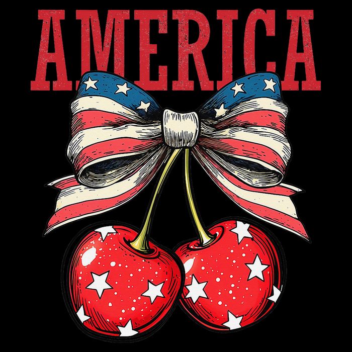 Cute America Cherries Coquette Bow Funny Cherry 4th Of July Kids T-Shirt
