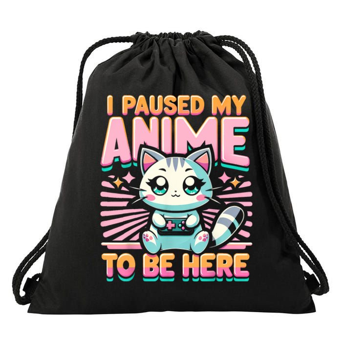 Cute Anime Cat I Paused My Anime Japanese Kawaii Neko Drawstring Bag