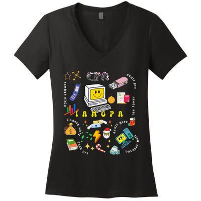 Christmas Accountant Calculator Finance Spreadsheet Cpa Xmas Women's V-Neck T-Shirt