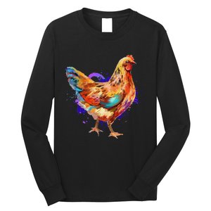 Chicken Art Colorful Funny Fowl Lovers Long Sleeve Shirt