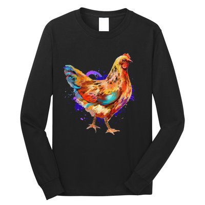 Chicken Art Colorful Funny Fowl Lovers Long Sleeve Shirt