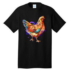 Chicken Art Colorful Funny Fowl Lovers Tall T-Shirt