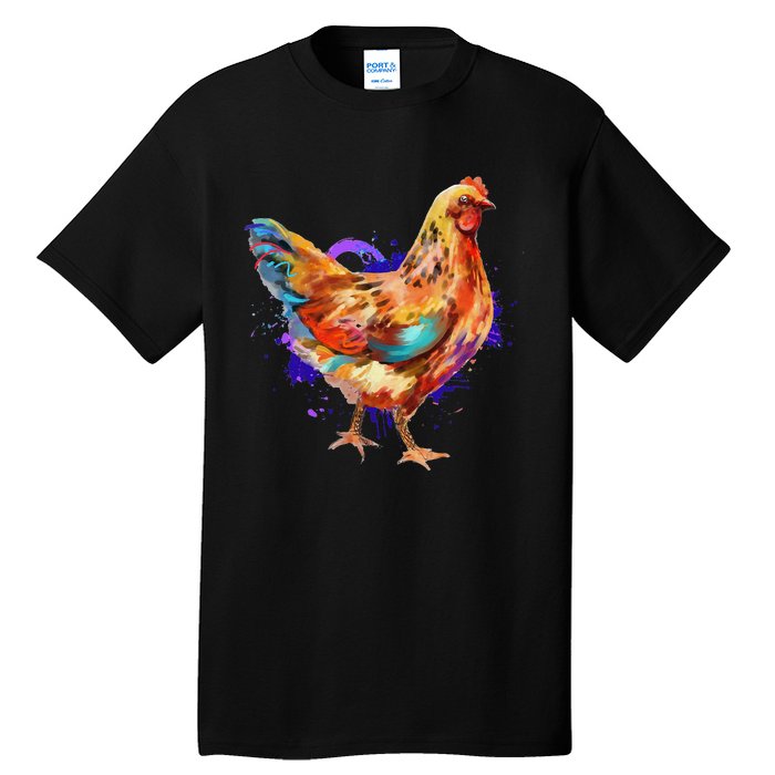 Chicken Art Colorful Funny Fowl Lovers Tall T-Shirt