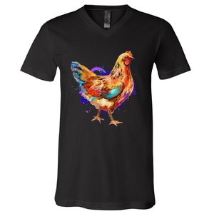 Chicken Art Colorful Funny Fowl Lovers V-Neck T-Shirt