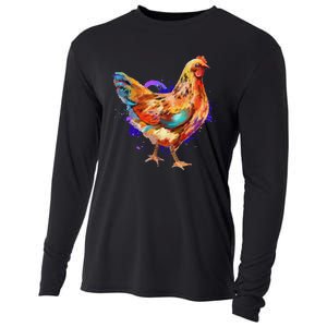 Chicken Art Colorful Funny Fowl Lovers Cooling Performance Long Sleeve Crew