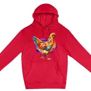 Chicken Art Colorful Funny Fowl Lovers Premium Pullover Hoodie