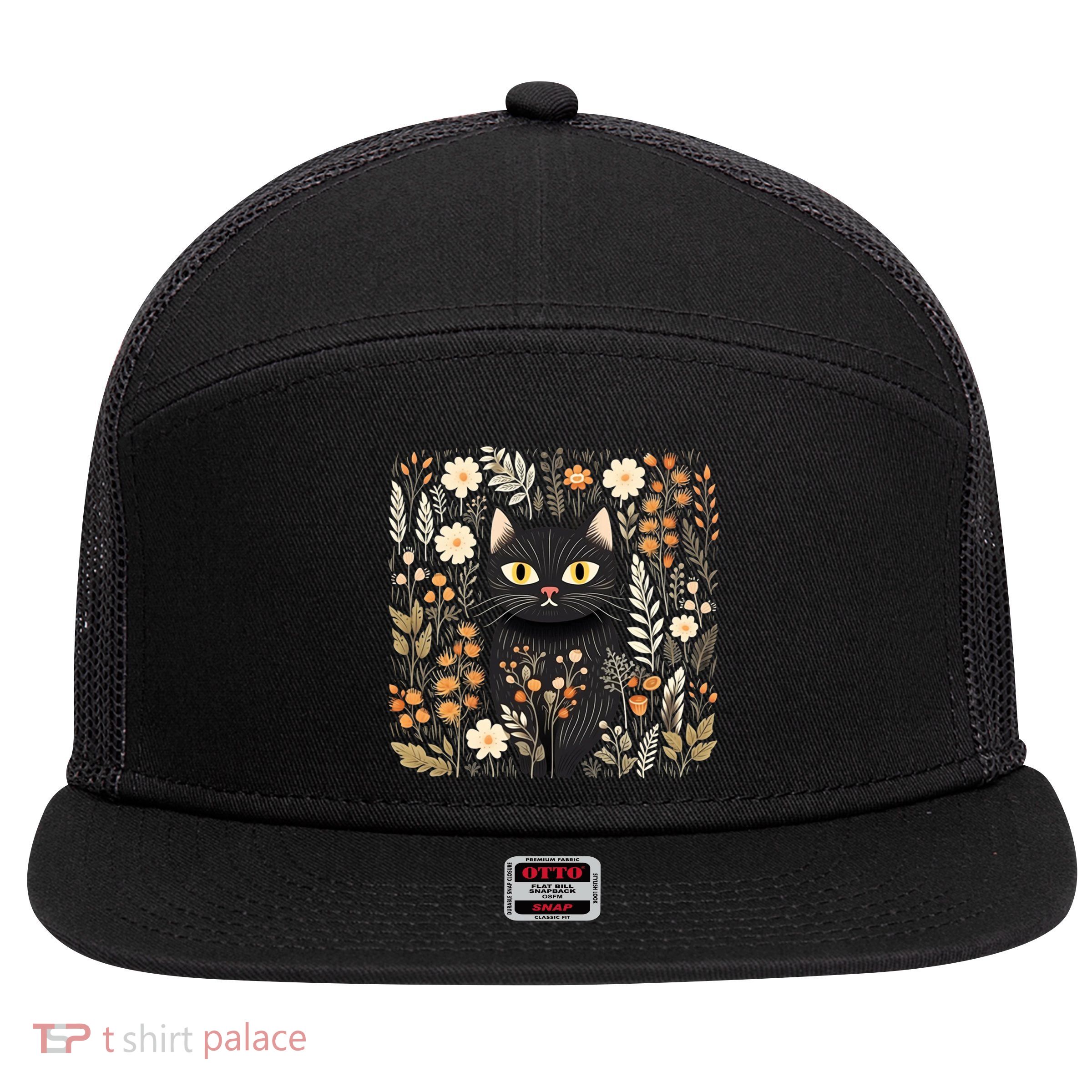 Cottagecore Aesthetic Cat Gift 7 Panel Mesh Trucker Snapback Hat