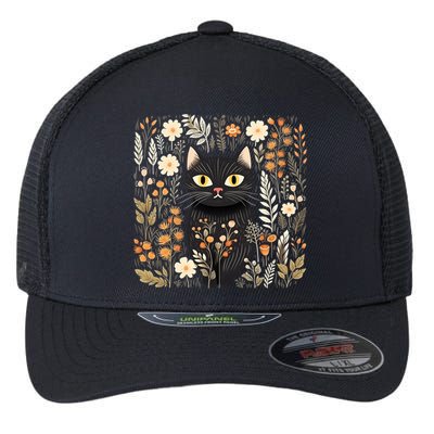Cottagecore Aesthetic Cat Gift Flexfit Unipanel Trucker Cap