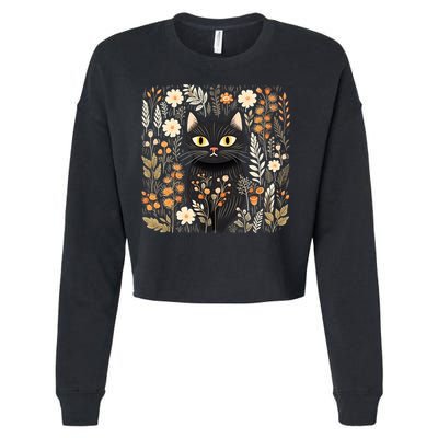 Cottagecore Aesthetic Cat Gift Cropped Pullover Crew