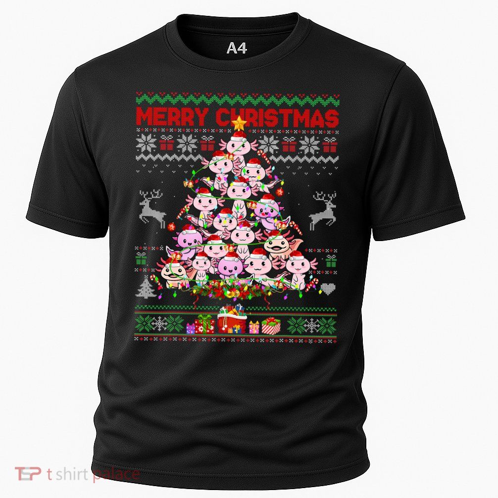 Cute Axolotl Christmas Tree Ugly Sweater   Performance Shirt