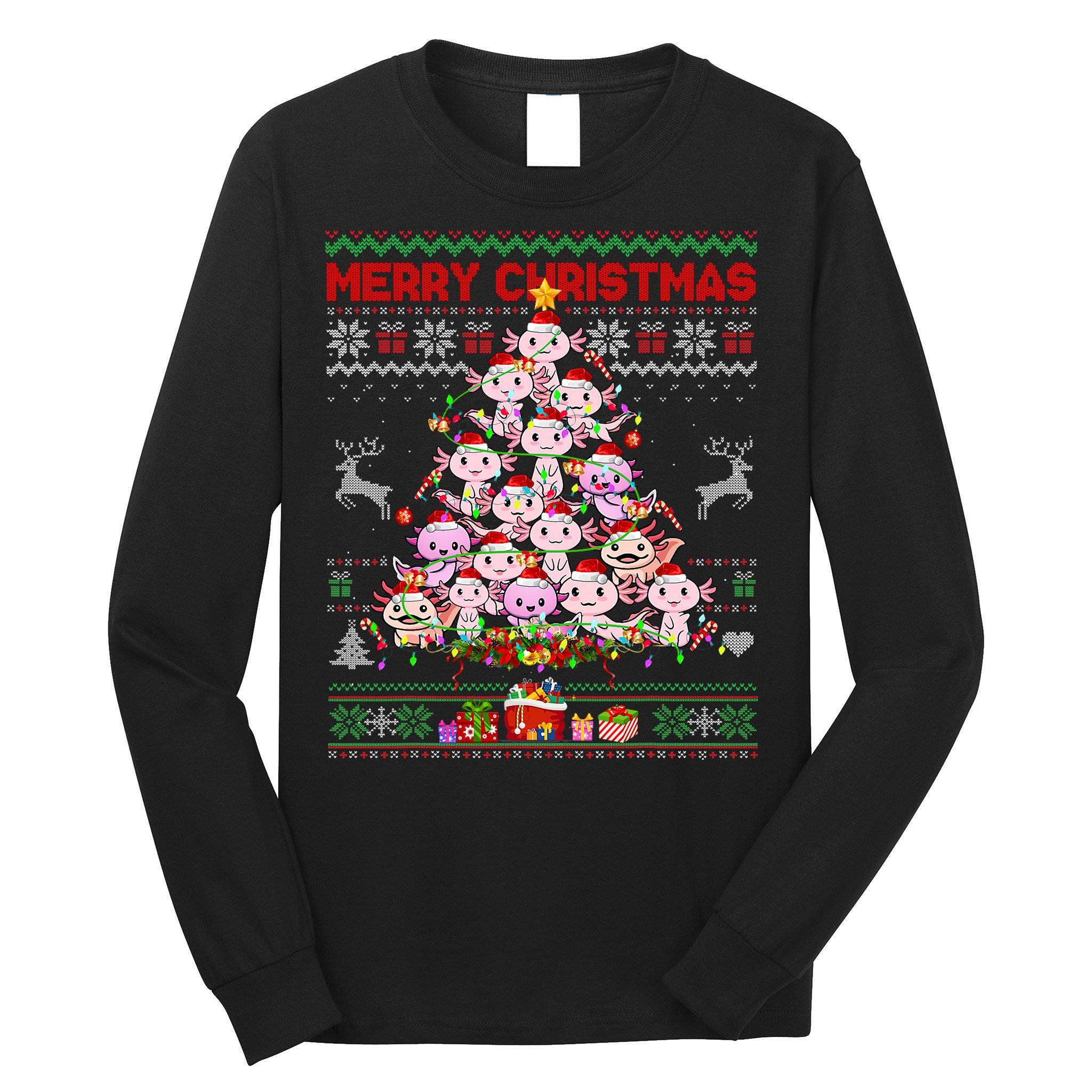 Cute Axolotl Christmas Tree Ugly Sweater   Long Sleeve Shirt