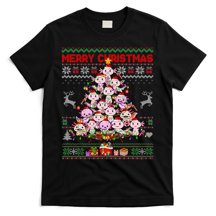 Cute Axolotl Christmas Tree Ugly Sweater   T-Shirt