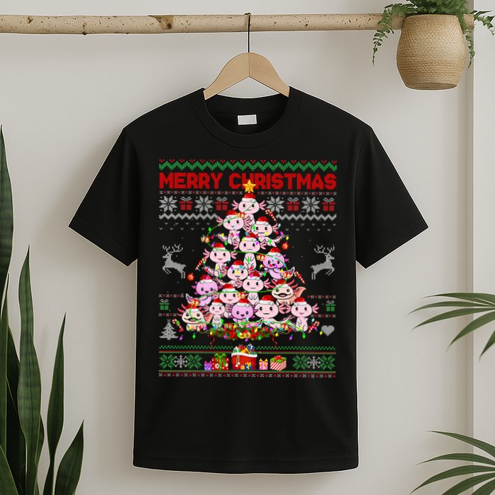 Cute Axolotl Christmas Tree Ugly Sweater   T-Shirt