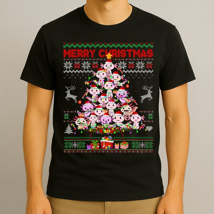 Cute Axolotl Christmas Tree Ugly Sweater   T-Shirt