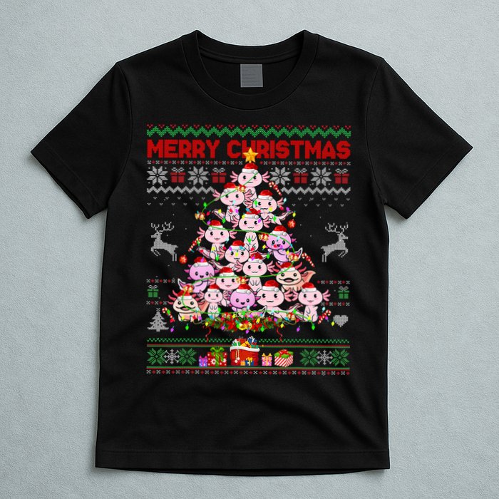 Cute Axolotl Christmas Tree Ugly Sweater   T-Shirt