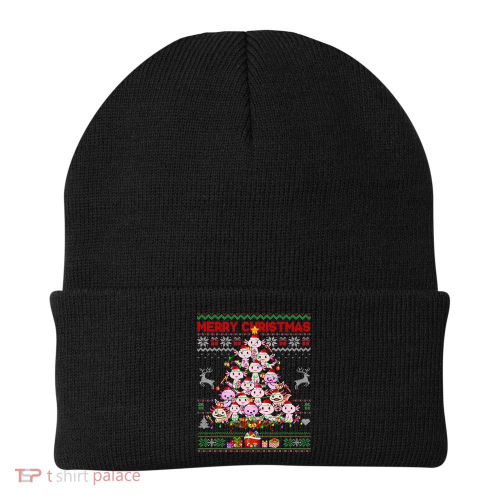 Cute Axolotl Christmas Tree Ugly Sweater   Beanie