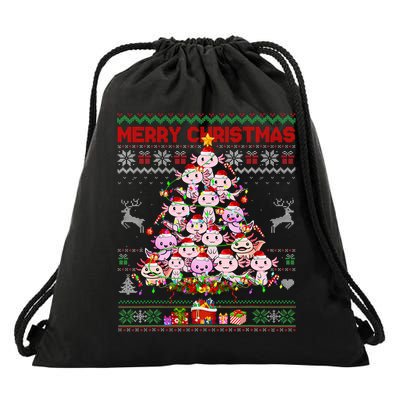Cute Axolotl Christmas Tree Ugly Sweater   Drawstring Bag
