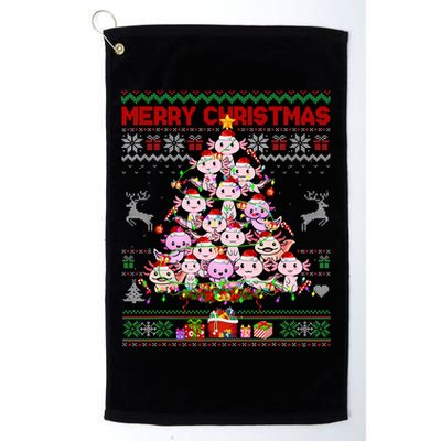 Cute Axolotl Christmas Tree Ugly Sweater   Golf Towel