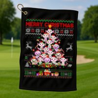 Cute Axolotl Christmas Tree Ugly Sweater   Golf Towel